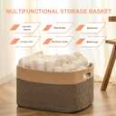 75L Large Cotton Rope Basket, Soft Toy Storage Bin for Nursery & Living Room, Decorative Blanket Basket for Bedroom, Baby-Safe Organizer for Pillows &Laundry, 22''×17''×12'', Brown & Black