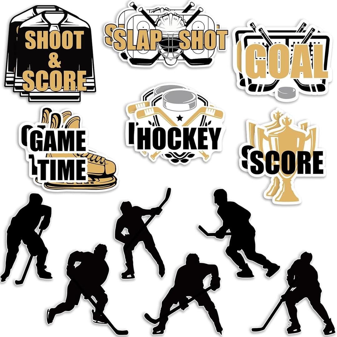 Fuyoooo 24 Pcs Large Size Hockey Cutouts 7-14 Inch Sport Theme Paper Cut Outs Hockey Party Decoration for Locker Bulletin Board Decor Baby Shower Birthday Sport Theme Party Decoration