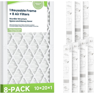 Future Way 10x20x1 Air Filters, 8-Pack with Reusable Frame, MERV 8, MPR 700 AC Furnace Filters, Space Saving & Cost-Effective