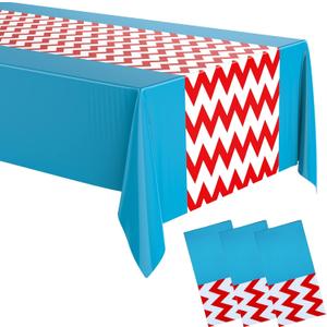 Irenare 3 Pcs Striped Tablecloth Disposable Plastic Tablecloth 54 x 108 Red and White Striped Blue Decorations Table Cover Baby Shower Party Decorations for Camping Birthday Wedding