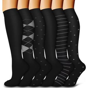 Bluemaple 6 Pack Copper Compression Socks for Women and Men Circulation-Best Support for Medical, Running,Nursing,Athletic (Large-X-Large, D-assorted1-streak Black)