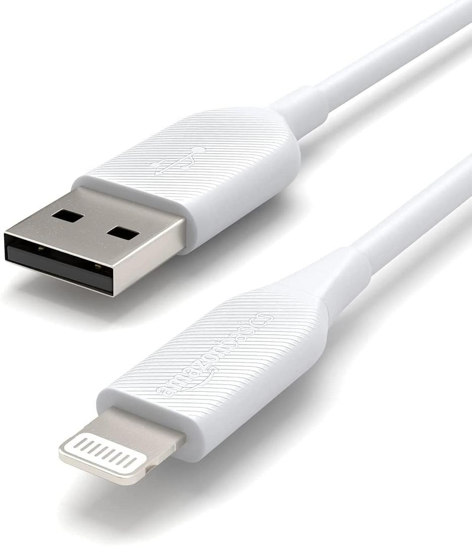 Amazon Basics USB-A to Lightning ABS Charger Cable, MFi Certified Charger for Apple iPhone 14 13 12 11 X Xs Pro, Pro Max, Plus, iPad, 3 Foot, White, (Pack of 2) (3 Feet)