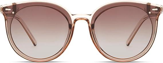 Livho Polarized Sunglasses, Retro & Oversized Shades for Women with Round Lenses (Transparent Brown/Brown)