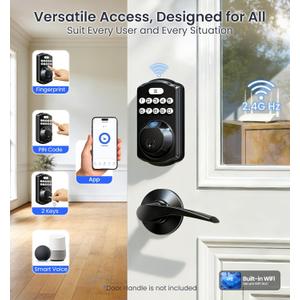 Veise VE012W Built-in WiFi Fingerprint Smart Lock, App Remote Control, Compatible with Alexa & Google Assistant, Keyless Entry for Front Door, Digital Keypad Deadbolt, Auto Lock, Matte Black