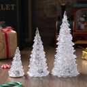 BESPORTBLE 3pcs Acrylic Led Christmas Trees Set with Colorful Glowing Lights Battery Operated Tabletop Holiday Decor for Home Party White