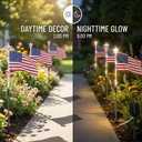 4th of July Decorations Outdoor American Flag Lights, 8-Pack Solar Powered Pathway Lights with USA Flags and LED Stars, Red White and Blue Patriotic Yard Decor