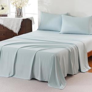 Full Sheet Set, 4 Pieces Hotel Luxury Breathable Soft Microfiber Bedsheets, Anti Pilling Deep Pockets Easy Care Bed Sheets, Light Blue