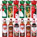 12 Pieces Christmas Bottle Bags - Sweater Dress Sleeve, Burlap Santa Covers, Plaid Drawstring Bags for Xmas Dining Table Decor (Bright Color, Santa Claus)
