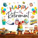 Teacher Retirement Party Decoration Happy Retirement Backdrop Banner 75ft Colorful Pen School Background Prop for Woman Man Teacher Party Decoration