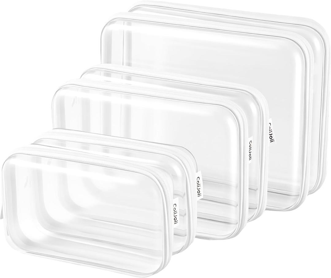CoiiJoii 6PCS Clear Zipper Pouches, Small Christmas Item Storage Bins, Zippered Hard Pouch Double, Portable Makeup and Cosmetic Bag, Storage Organizer Bins, Hard Plastic Case, Clear Zipper Bags