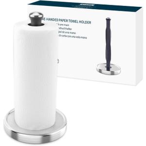 KITCHENDAO Paper Towel Holder Countertop, Rotation Freestanding Kitchen Paper Holder Stand,One-Handed Tear, Stainless Steel Paper Roll Holder with Weighted Base High-Adhesion Pad Sticker (Gray)