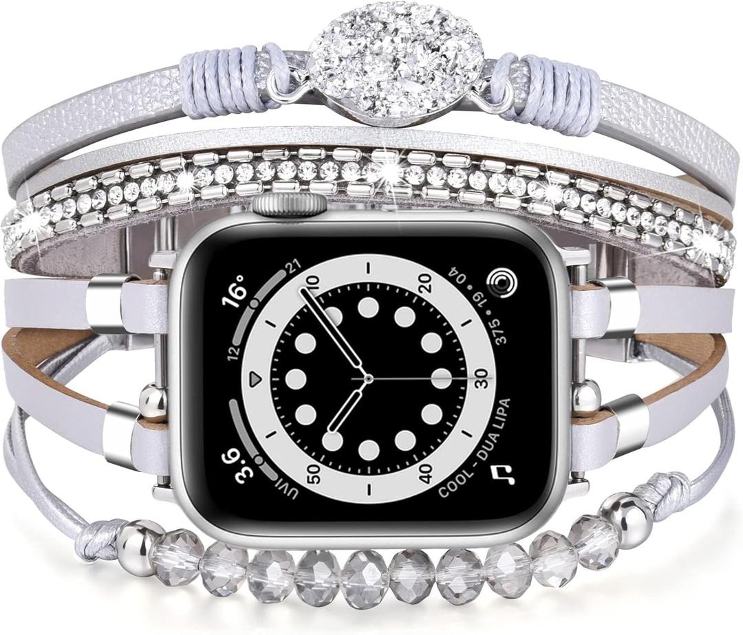 VISOOM Beaded Boho Bracelet CompatibleB For Apple Watch Bands Women 38/40/41/42mm(S10 11),Posh Multilayer Fashion Handmade Leather Wrap For iPhone iWatch Apple Watch Series 10 9 8 SE 7 6 5 4 3 2 1