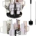 Water Bottle Organizer for Cabinet or Counter - Rotating Non-Slip Tumbler Organizer Holder for Stanley 40 Oz Cup with Handle - 2-In-1 Tumbler Display Storage Rack & Water Bottle Drying Rack - Black