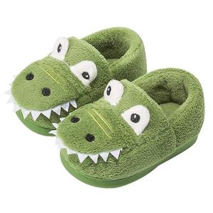 Kids Toddler Slippers Boys Girls Dinosaur Bunny House Shoes Non Slip Warm Soft Winter Fuzzy Indoor Slipper Dinosaur, Green Size 2