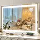 FENNIO Vanity Mirror with Lights 32"x22", Lighted Makeup Mirror, Large Vanity Mirror, Touch Sensor with 3-Color Lighting, USB Charging Port for Vanity Desk（Square White）