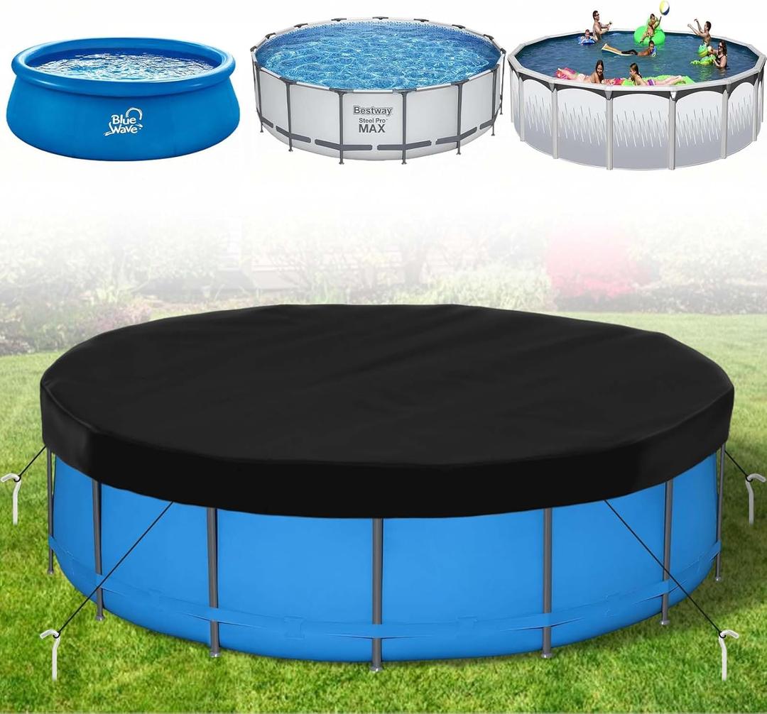 Pool Covers for Round Above Ground Pools, Heavy-Duty Oxford Fabric Swimming Pool Covers, Superior Strength & Durability, UV Protected, Protects from Debris (Black, 16ft)
