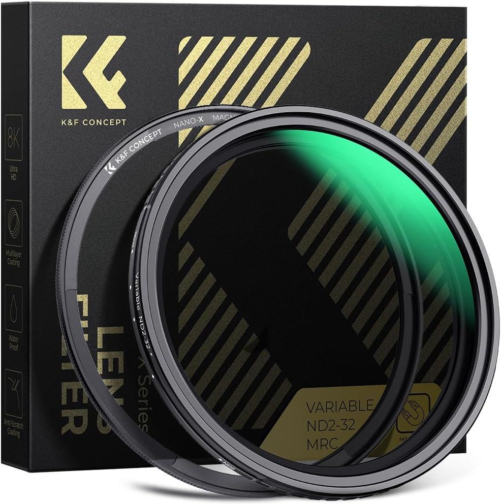 K&F Concept 82mm Magnetic Variable ND Lens Filter ND2-ND32 (1-5 Stops) + 82mm Basic Ring Kit, No X Cross Magnetic Adjustable Neutral Density Filter with 28 Multi-Layer Coatings (Nano-X Series)