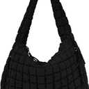 Juoxeepy Quilted Tote Bag Large Carryall Puffer Shoulder Bag Lightweight Padding Hobo Bag (Black)
