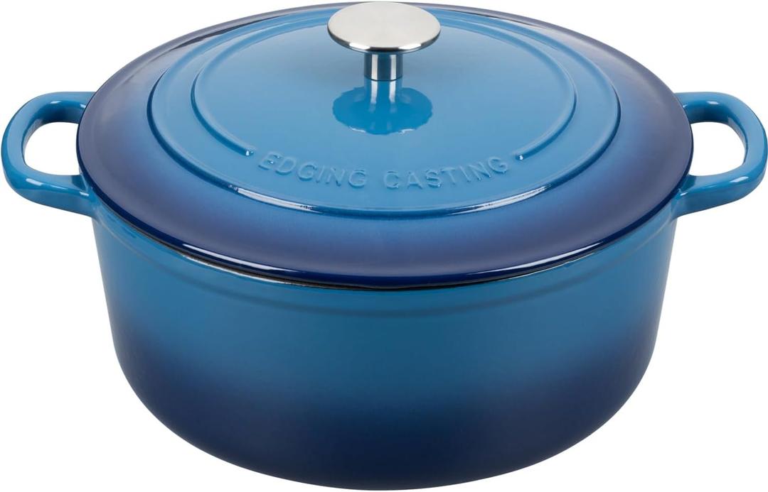 EDGING CASTING Enameled Cast Iron Dutch Oven Pot With Lid for Cooking, Bread Baking, Bread Oven, 5.5 Quart, Lake Blue