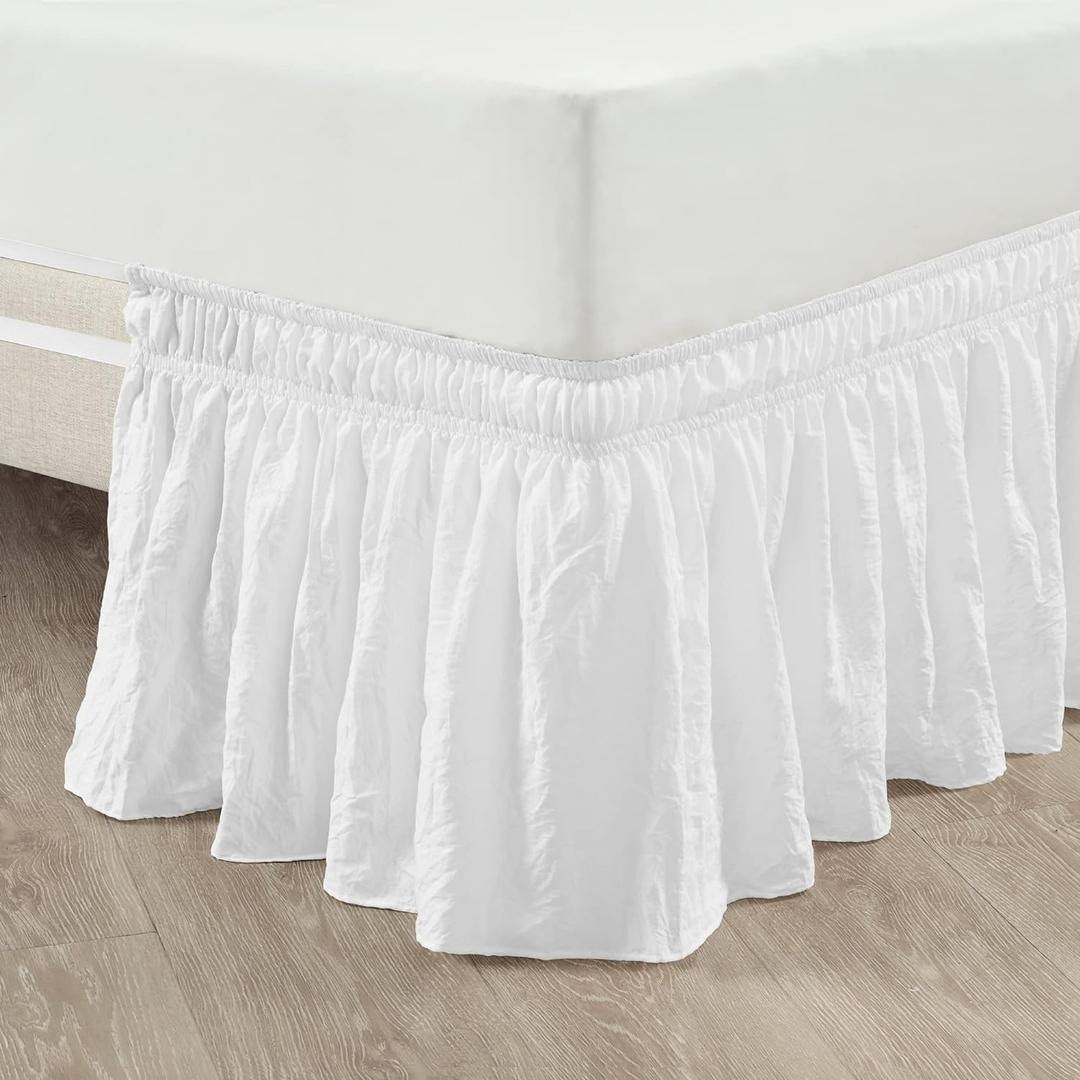 Lush Decor Ruched Ruffle Elastic Easy Wrap Around Bed Skirt Single Queen/King/Cal King White - Queen Bed Skirt - Dust Ruffle - Gray Bedskirts