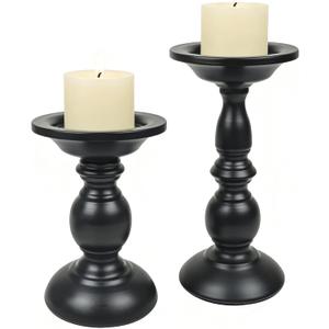 Earl Diamond Matte Black Pillar Candle Holders Set of 2, Vintage Iron Candle Holder for Table Centerpiece, Fireplace Decor, Dining and Living Room Decoration, Applicable to Pillar Candles