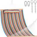 Lazy Daze Hammocks 12 FT Quilted Fabric Double Hammock with Spreader Bars and Detachable Pillow, 450lbs Weight Capacity, Bright Stripe