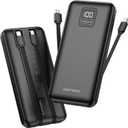 AsperX 2-Pack 10000mAh Portable Charger with Built-in Cables, USB C Travel Essential Battery Pack with 4 Outputs 2 Inputs,LED Display Power Bank with Cord Wires for iPhone Samsung Google Pixel iPad