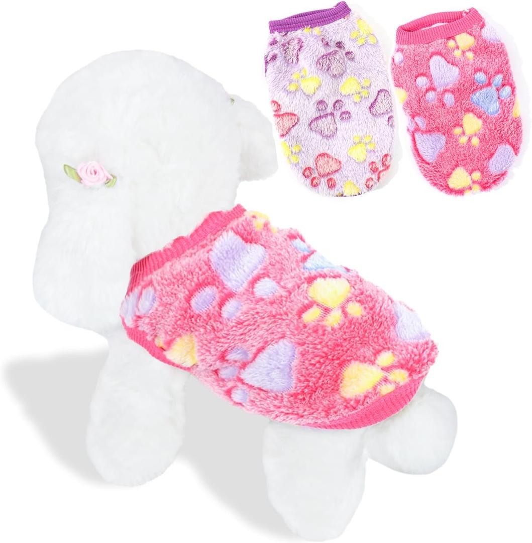 2 Pack Dog Sweaters for Small Dogs Girl Boy Winter Fleece Dogs Clothes Cute Warm Puppy Sweater Chihuahua Teacup Dog Clothes Pet Outfit Pink Blue (Purple, XX-Small(for 1.6-3lb))