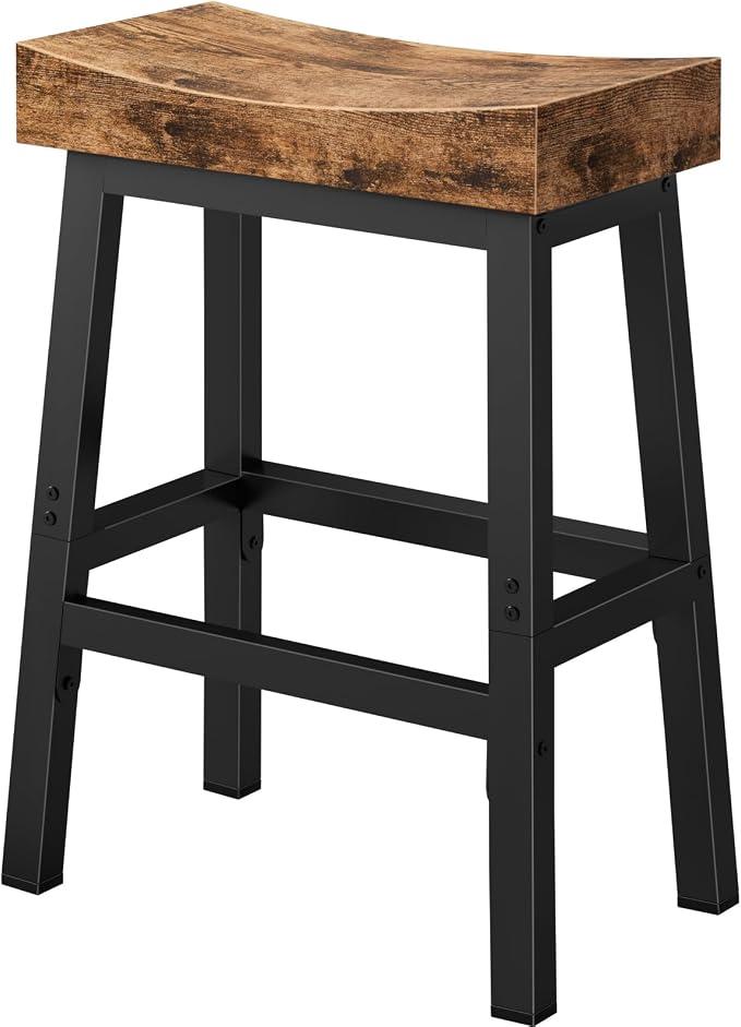 WINAZ Rustic Bar Stools, 24 Inch Barstools, Counter Height Stools with Footrest, Wooden Stool for Kitchen Island, Heavy Duty Backless Chair for Dining Table Farmhouse Outdoor 1 PC