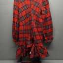 CUPSHE Women's Red Plaid Fall Dress V Neck Ruffle Cuff Long Blouson Sleeve Wrap with Side Tie Casual Mini Autumn Dresses (S)
