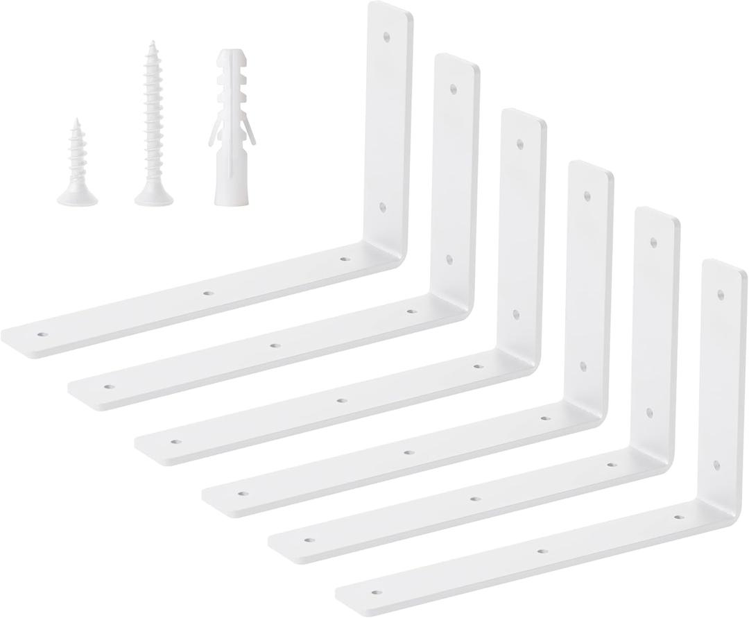 Heavy Duty Shelf Brackets Floating L Shelf Bracket, Brackets for Shelves, L 12" x H 6" x W1.5 Wall Shelf Brackets for DIY, Suitable for Study, Kitchen, Living Room, Bathroom (White, 6 Pack)