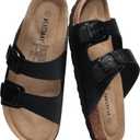 KIDMI Unisex Summer Sandals Arch Support Cork Footbed Slide Sandals with Double Adjustable Buckle for Women Men, Black Oily 41