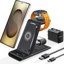Wireless Charging Station for Samsung Wireless Charger Galaxy S25 Ultra/S25/S24/S23/S22/S21/S20/S10/Note20/10/9/8 Galaxy Watch 7/6/5 Pro/4/3 Active 2/1 Stand Galaxy Buds3/2 Pro/Live Multiple Devices (Black)