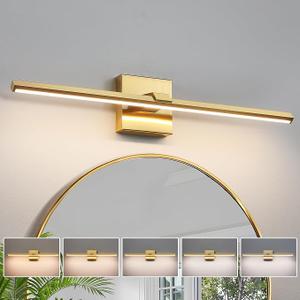 CCYCOL Gold LED Bathroom Vanity Light 24 Inch 18W Dimmable 5CCT Bathroom Lighting Fixtures Over Mirror Modern Brushed Gold Vanity Lights Bar for Bathroom Mirror Cabinets Bedroom