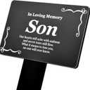 SON Memorial Remembrance Plaque Stake - Waterproof, Outdoor, Grave Marker, Tribute, Plant Marker (Black and White), 5.9" x 9.8"