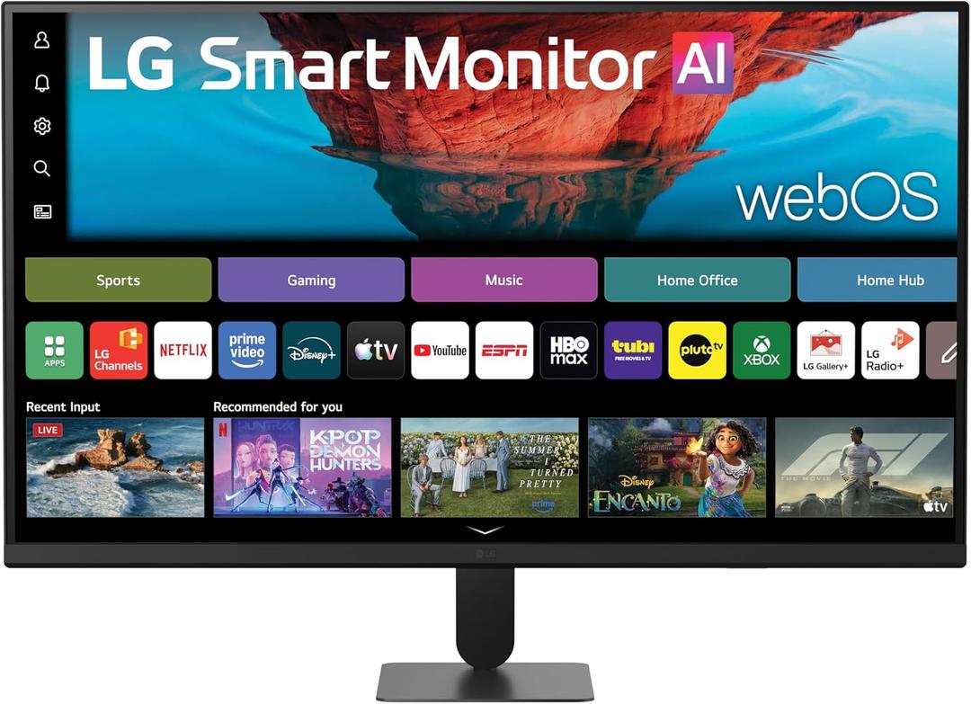 LG 32U701SB-B 32-inch Smart 4K UHD webOS 26 60Hz HDR10 Computer Monitor
(3840 x 2160), DCI-P3 90% (Typ.), Built-in Speaker, AI Sound Pro, 4K Upscaling, LG Switch, HDMI, USB-A, Tilt Stand