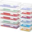 novelinks Stackable Plastic Clear Storage Box Containers with Latching Lid - Art Craft Supply Organizer Storage Containers for Pencil Box, Crayon, Beads (6 Pack Small + 6 Pack Medium -Clear)