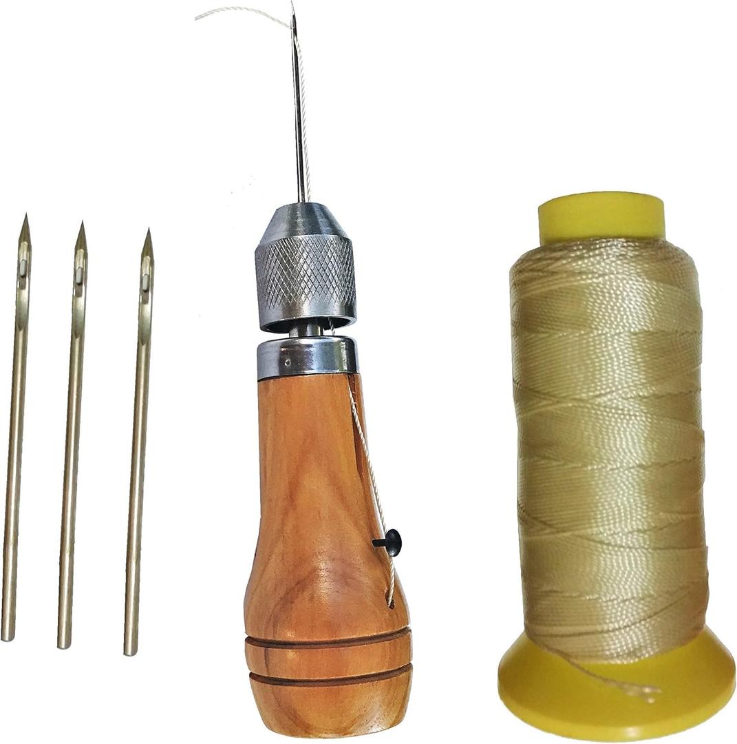 Swift Stitch Hand Sewing Awl Kit Leather Canvas Repair Saddles Coat Seat (Non-Waxed Beige Thread)