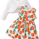 Girls Dress and Cardigan Sleeveless Floral Print Tank Dresses and Bolero Shrug 2 Piece Kids Girl Spring Outfit (18-24 Months, White)