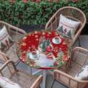 Christmas Snowman Round Table Cloth Fitted Tablecloth,XMAS Tree Wreath Red Table Cover with Elastic Edge Waterproof Table Cloth,Pine Cone Light Ball Circle Table Covers for Kitchen Indoor 45-54in