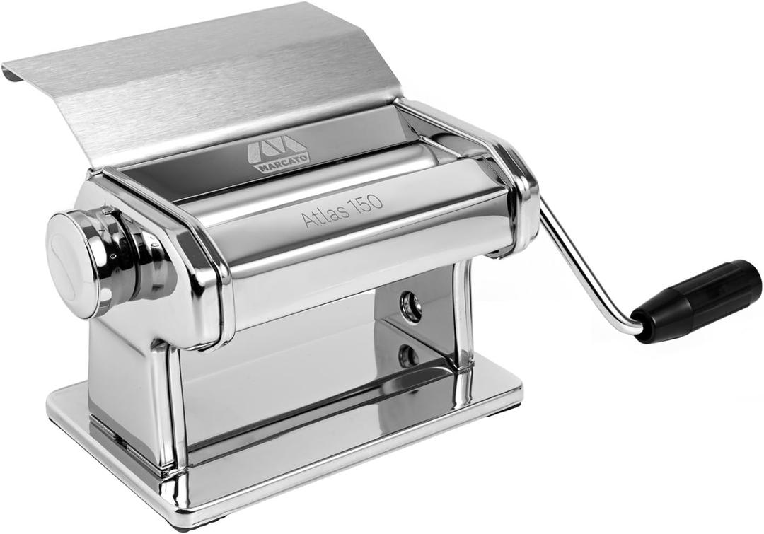 MARCATO Made in Italy Atlas 150 Slide Manual Pasta Machine, Chrome Steel. For Lasagne, Fettuccine, Tagliolini, Sugar paste, Bread dough (21 x 14 x 14 cm)