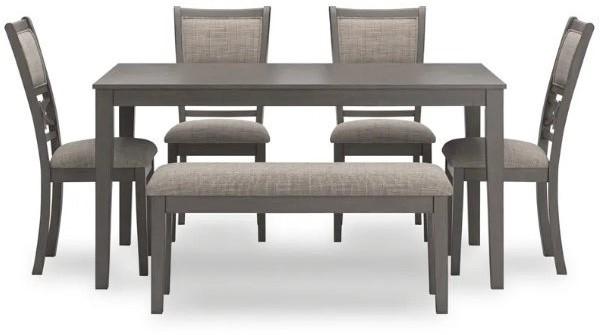 Rustic Solid Wood 6-Pieces Dining Table Set with Bench & 4 Chairs for 6 Kitchen Table Set with Rectangular Table for Dining Room, Farmhouse Kitchen Set Dining Chairs Set of 6 (Grey)