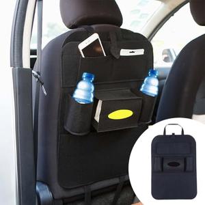 LAINLOY Felt Car Seat Back Organizer, Kick Mats Car Back Seat Protector for Kids, 6-Pocket Storage for Tissue, Box, Pen, Toy, Automobile Road Trip Accessories for SUV, RV, Truck (Black)