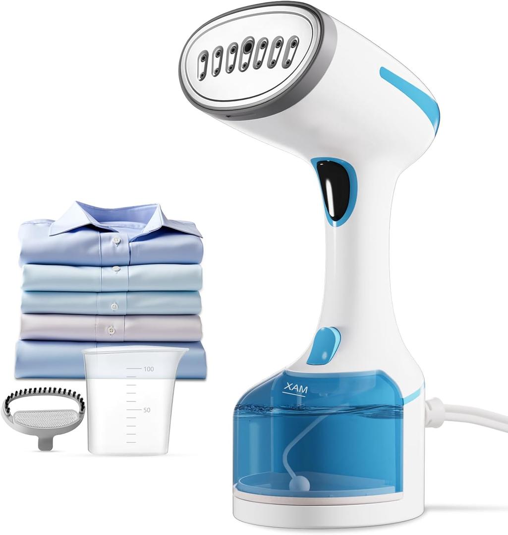 DBC Steamer for Clothes 1500W, 20S Fast Heat-up Portable Handheld Steamer for Clothes, 2 in 1 Fabric Wrinkle Remover with Fabric Brush, 250ml Water Tank, Ideal for Home, Office, Travel, Blue