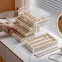 Necklace Holder Organizer, Dustproof Necklace Box Velvet Necklace Organizer Box with Lid Clear Acrylic Dustproof Stackable Jewelry Displays for Necklaces Chain Display (Beige, 5 Drawer)