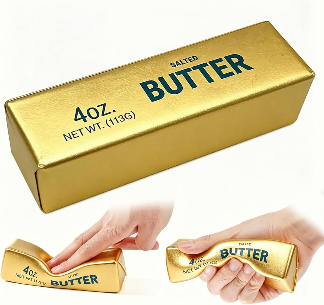 Butter Squishy, Soft Slow Rising Squeeze Toys, Butter Stick Squishy Fidget Toys and Stress Balls Squishies for Office Desk Toys, Party Favors & Birthday Gifts(Golden)