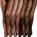 Ramede 6 Pairs Rhinestone Fishnet Stockings for Women Thigh High Waist Sparkly Tights Mesh Glitter Pantyhose for Halloween (Medium, Rhinestone Black)