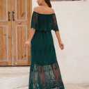 Women's Off The Shoulder Embroidered Lace Maxi Wedding Dress Boho Wedding Guest Formal Party Maternity Photoshoot Dresses (Green, XXL)