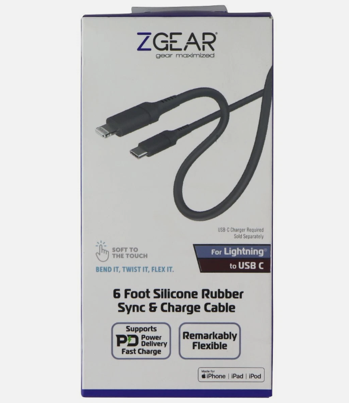 ZGEAR 6FT Silicone USB-C to 8-pin Cable - Gray