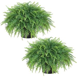 21" Artificial Ferns Plants Topiary - 2 Set for Front Porch Decoration,Fake Boston Fern Potted Plants Faux Greenery Bush UV Resistant for Outdoor Indoor Door Garden Farmhouse Home Decor (Green)